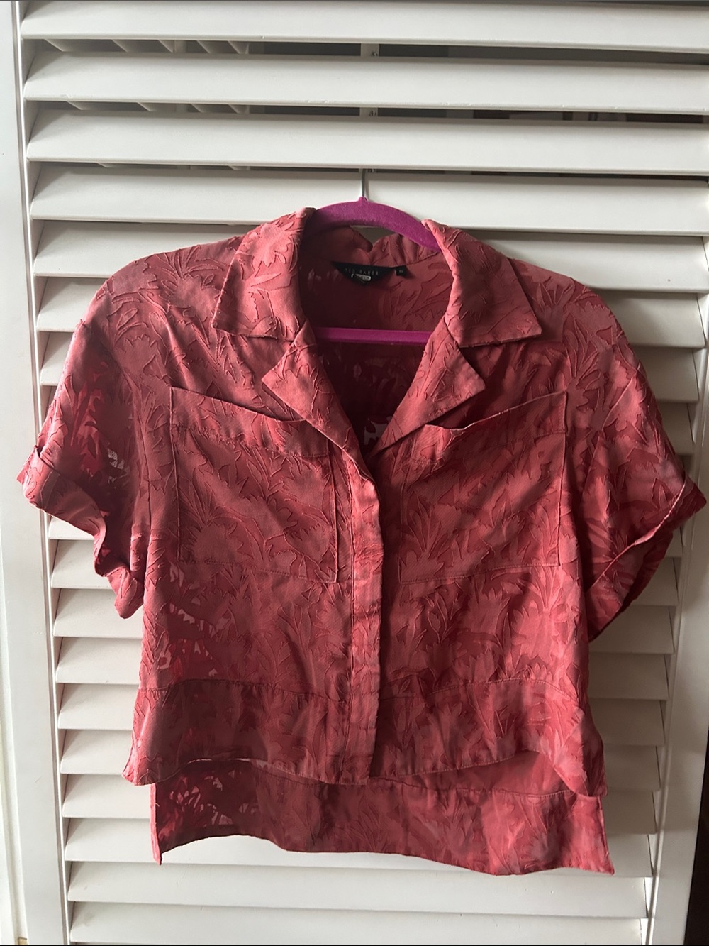Ted Baker Coral Textured Short-Sleeve Button-Down Top